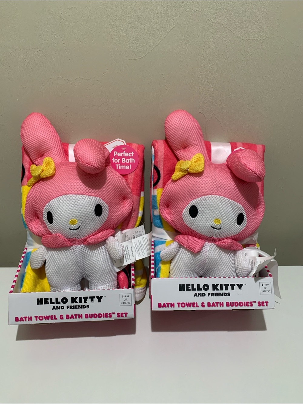 2 Hello Kitty Pink & White Bath Towel Plush Duo